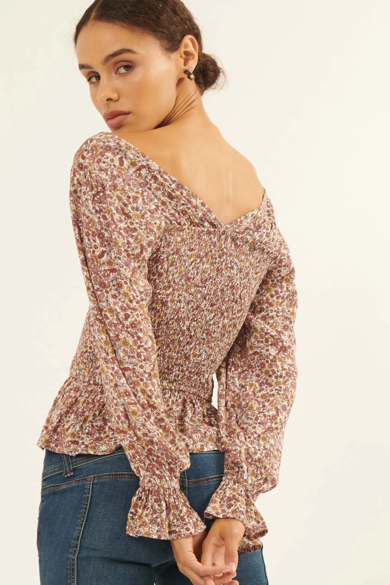 Wildflower Spirit Smocked Floral Peasant Top