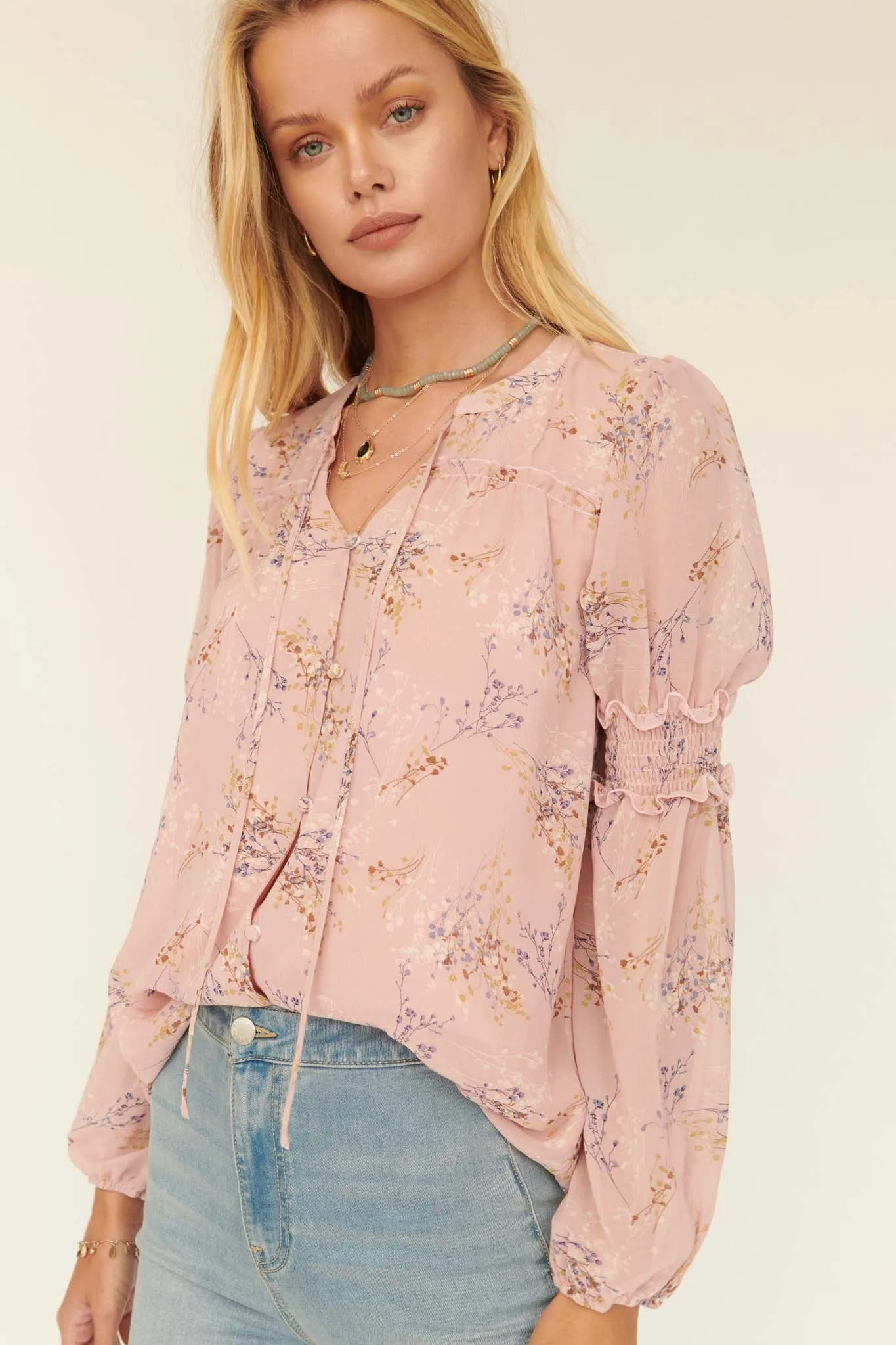 Yours Truly Floral Chiffon Peasant Top