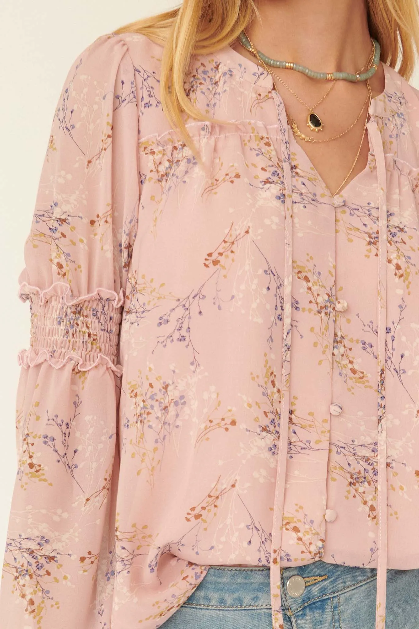 Yours Truly Floral Chiffon Peasant Top